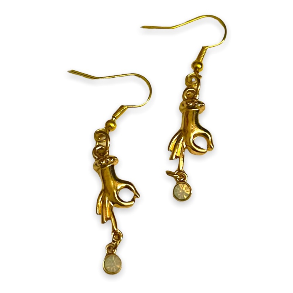 New Artisan Handmade OOAK 9k Gold Quartz Crystal Hand Boho Dangle Earrings